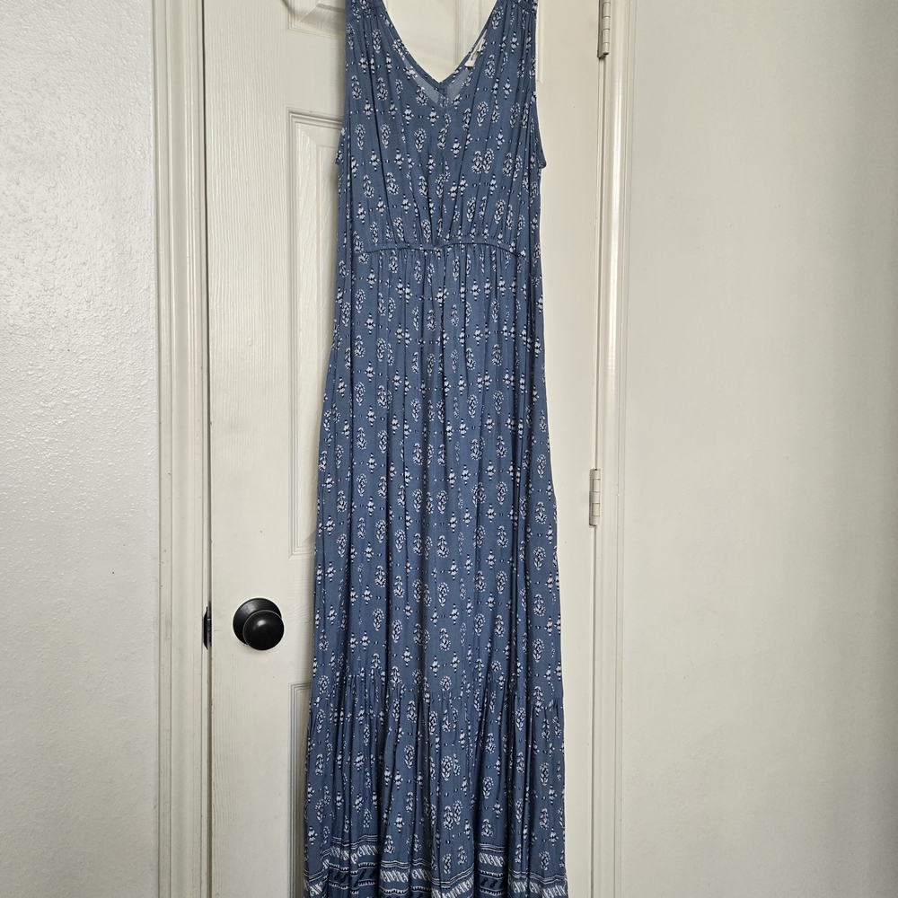 Blue Floral Maxi Sleeveless Dress